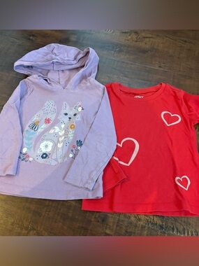 Carter's Red Heart Tee & Lavender Fox Hoodie Top Set